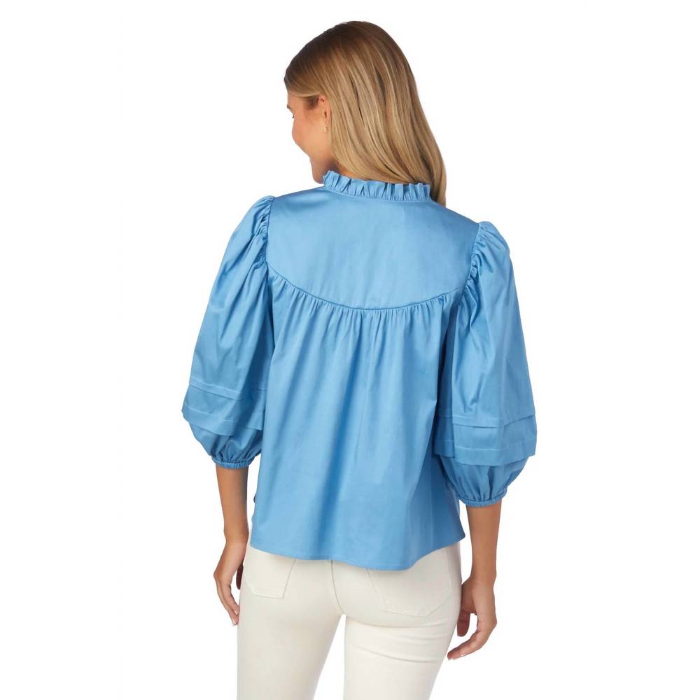 CROSBY by Mollie Burch Light Blue Puff-Sleeve Cotton Tunic - Picture 2 of 3